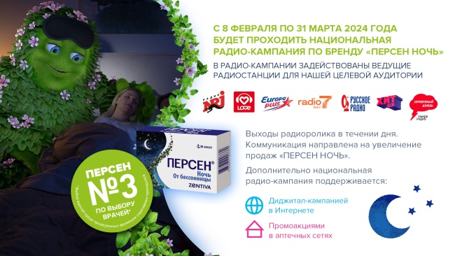 Компания «Зентива Фарма» запускает национальную радио-кампанию по препарату «ПЕРСЕН НОЧЬ»